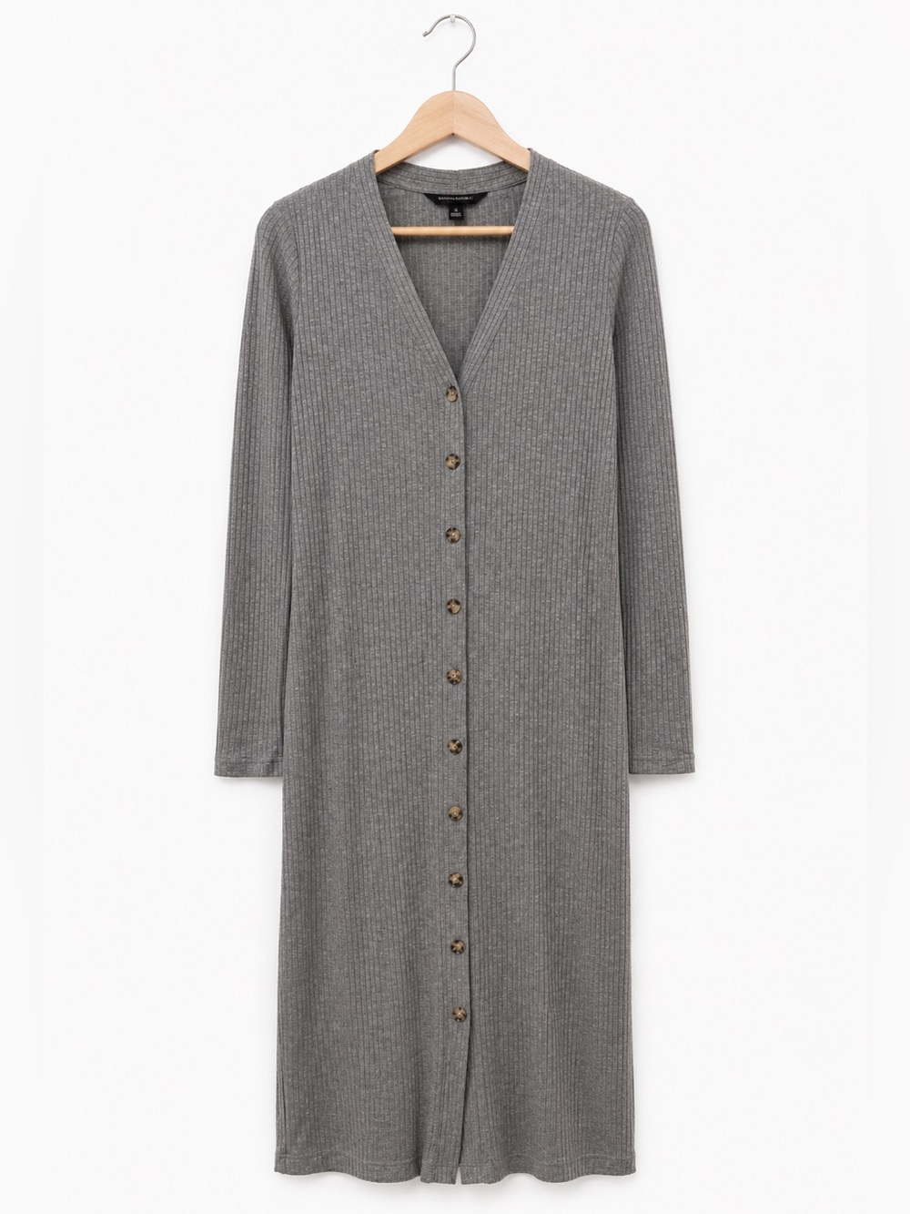 Banana Republic Ribbed Button Front Midi Dress Gray Long Sleeve S